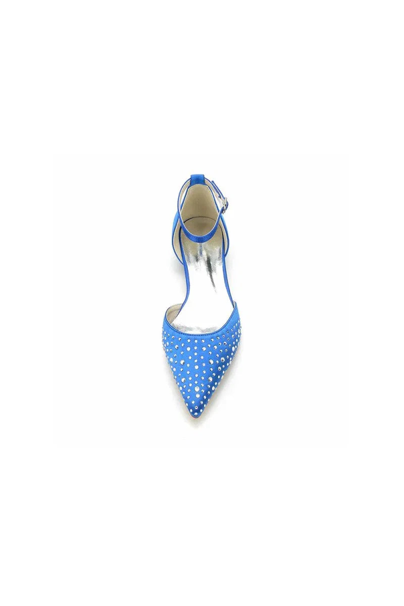 Pointed Toe Beaded Ankle Strap Buckle Kitten Heels
