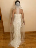 Vintage Lace Tulle Pearl Bridal Veil Wedding Veil