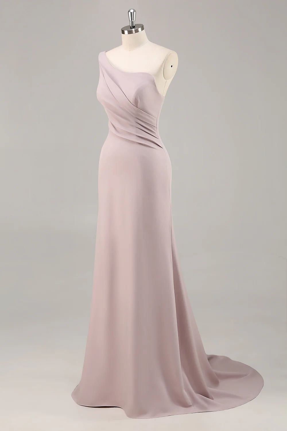 One Shoulder Mermaid Ruched Khaki Maxi Dress