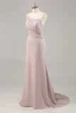 One Shoulder Mermaid Ruched Khaki Maxi Dress