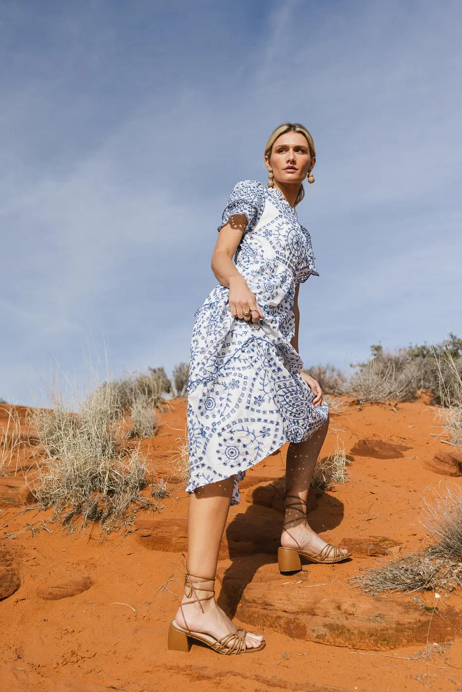 Alena Eyelet Lace Dress in Blue FINAL SALE