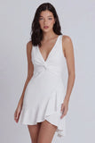 Ivory V Neck Twist Front Bodycon Mini Dress
