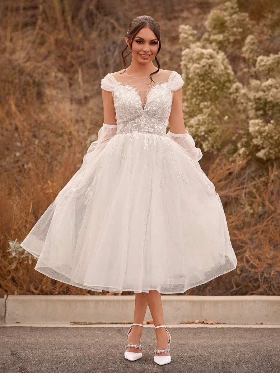 A Line Sweetheart Long Sleeves Elegant Tulle Wedding Dresses With Appliques Lace