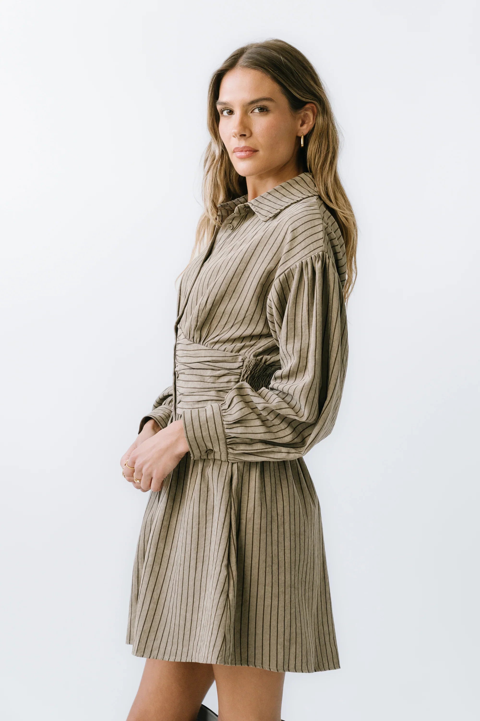 Lonnie Striped Mini Dress in Taupe FINAL SALE