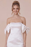 Satin Bodycon Off the Shoulder White Graduation Dress with Bows
