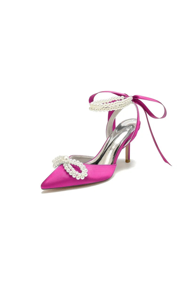 Pointed Toe Pearl Strap with Ribbon Tie