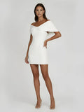 Sheath Off The Shoulder Sleeveless Satin Short Mini Wedding Dress With Bow