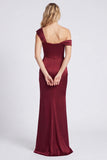 Off the Shoulder Mermaid Satin Burgundy Bridesmaid Dress with Slit