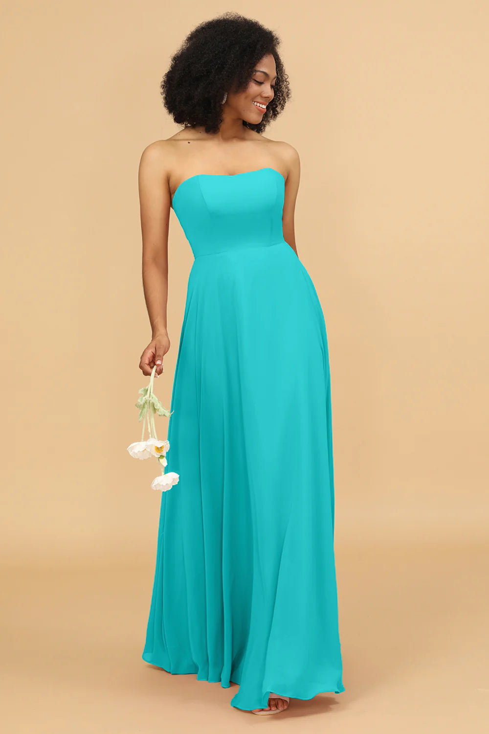 A Line Off The Shoulder Long Chiffon Bridesmaid Dress with Bowknot