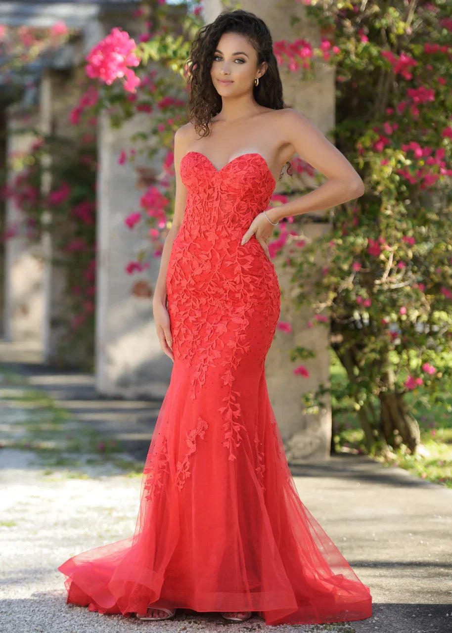 Reva Corset Gown Red Floral Lace Dress