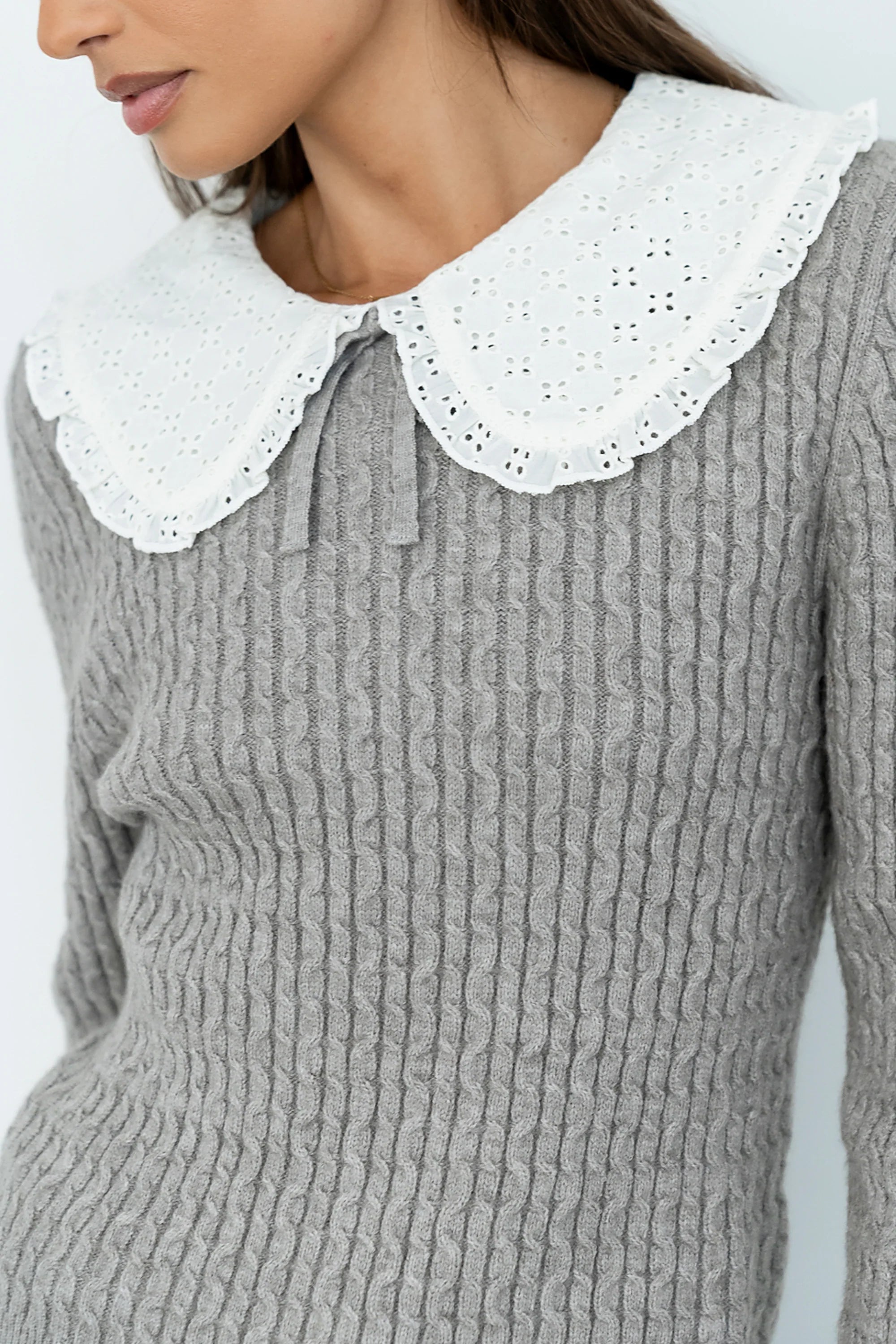 Bobbi Collared Sweater in Grey FINAL SALE