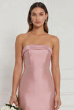 Strapless Mermaid Dusty Rose Satin Long Bridesmaid Dress