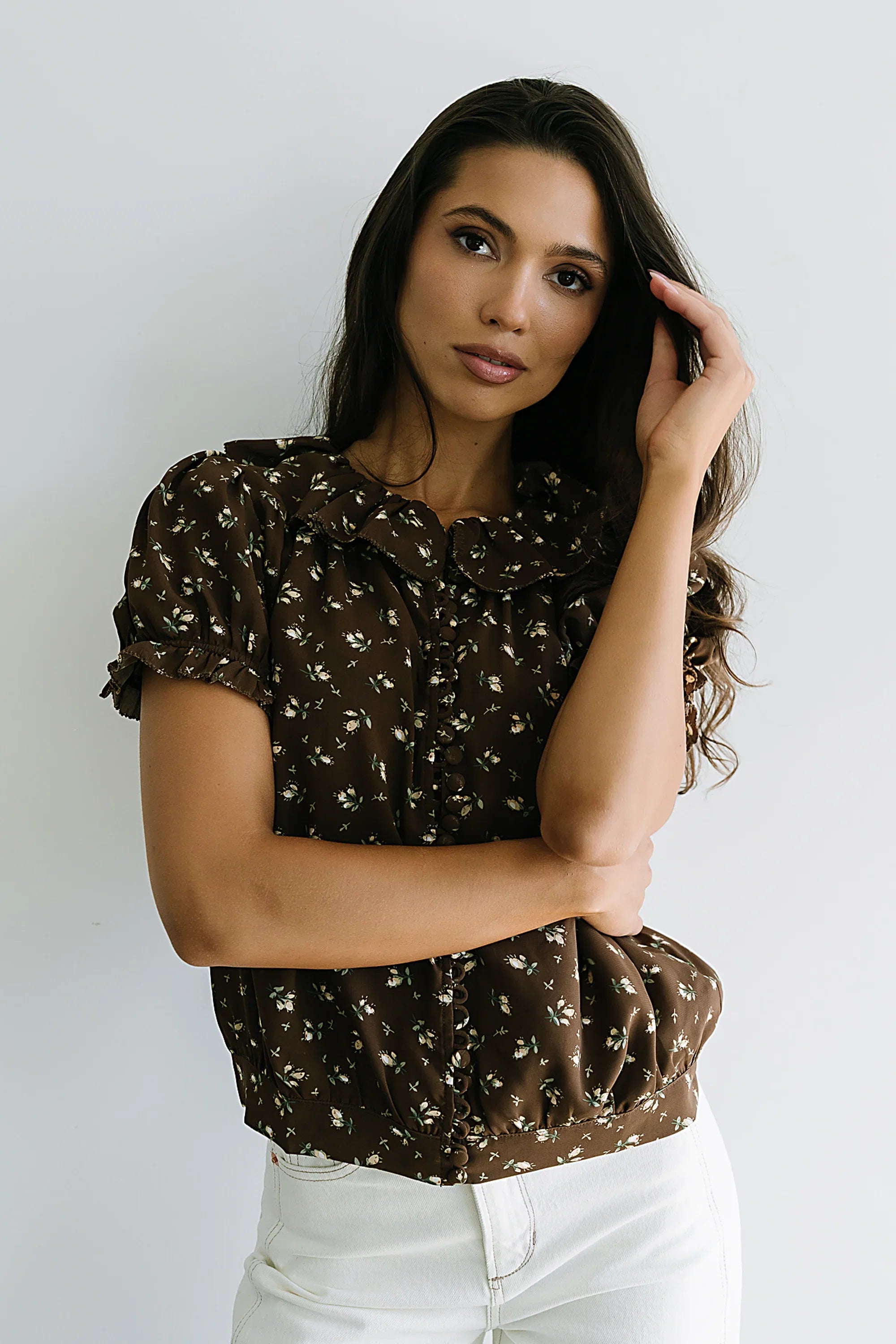 Bennie Collared Blouse in Brown
