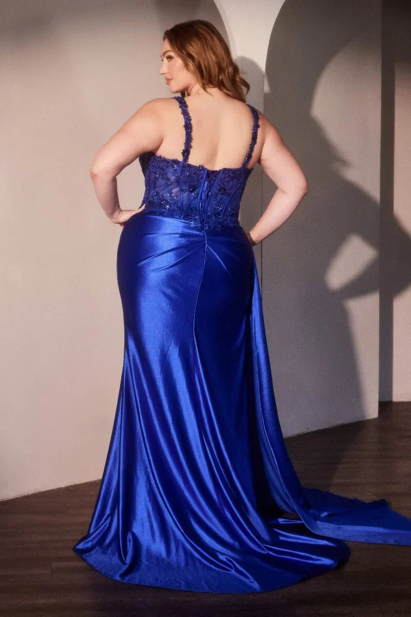 MAXIMA GOWN FITTED SATIN LACE BODYCON DRESS