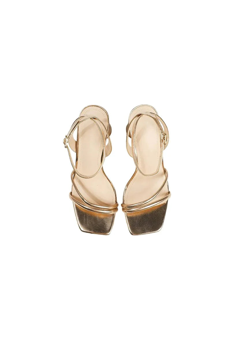 Metallic Strappy Block Heel Sandals