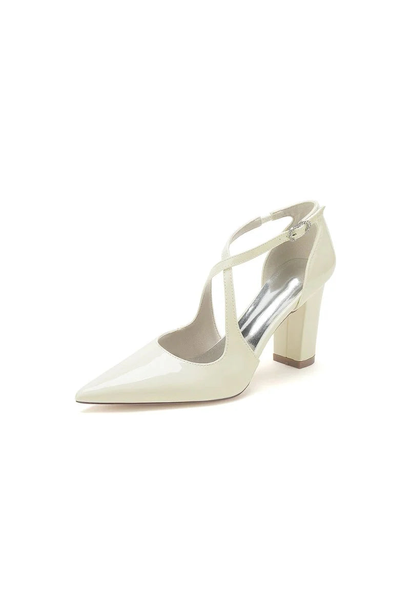 Rose Pink High Heels with Crossed Straps and Metal Buckle U22014 108