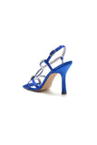 Royal Blue Satin Heels with Crystal Accent