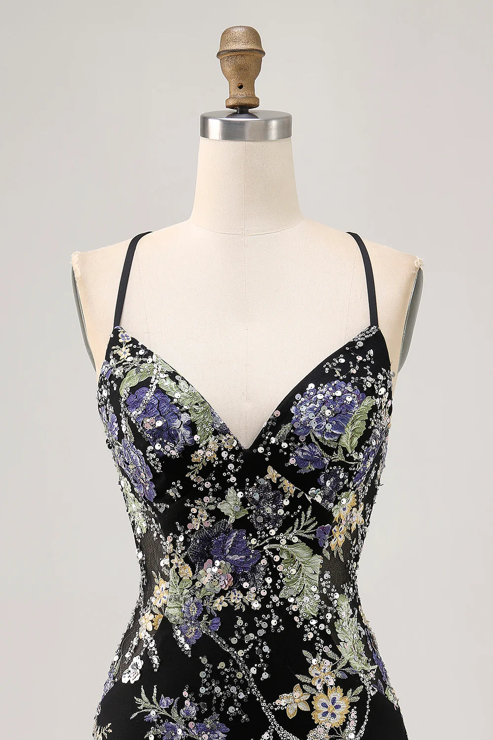 Pink Spaghetti Straps Short Floral Tight Homecoming Dress with Lace Up Back