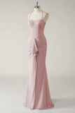 Dusty Rose Mermaid Halter Open Back Ruched Long Bridesmaid Dress
