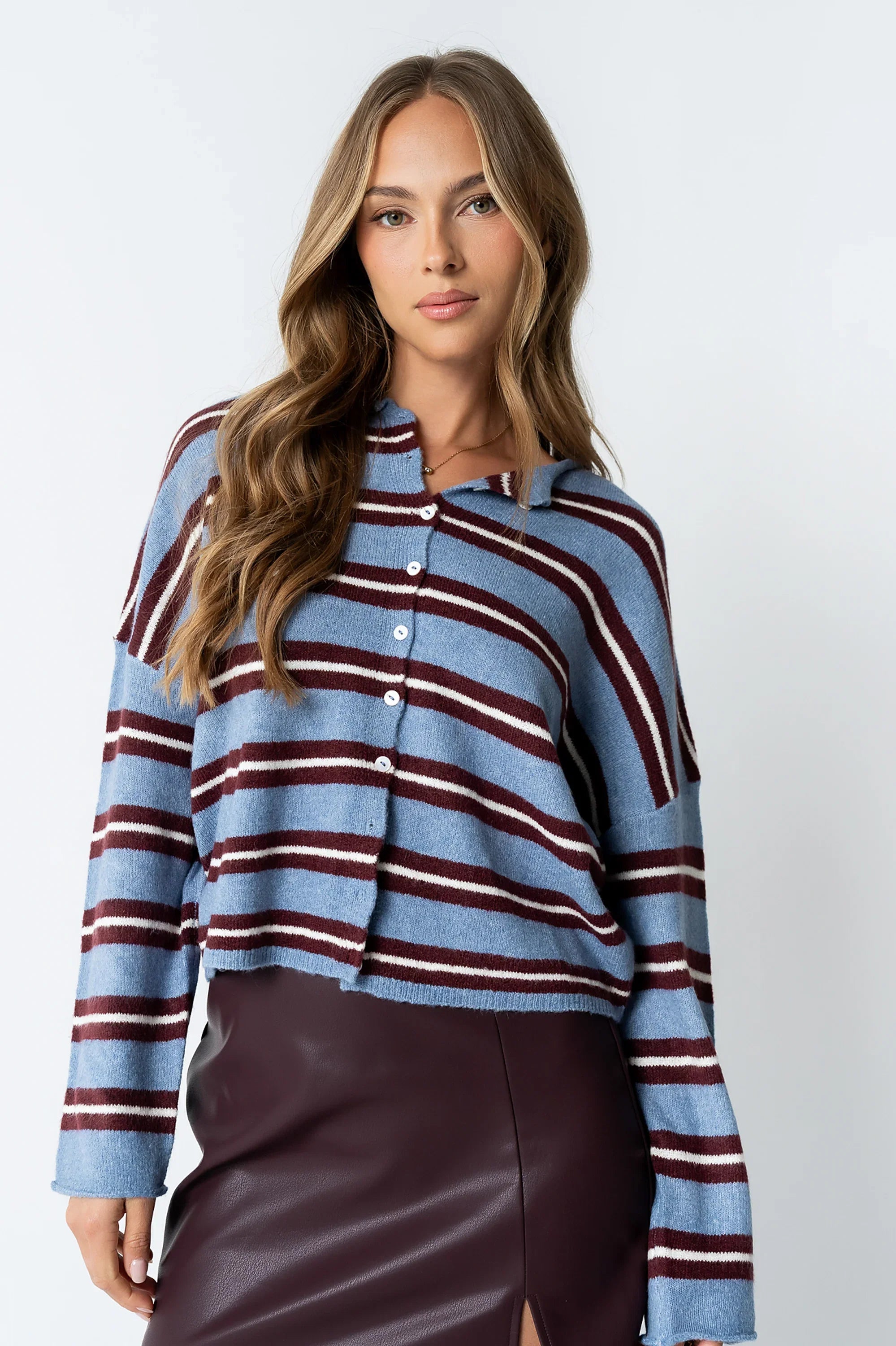 Mariah Striped Cardigan in Navy