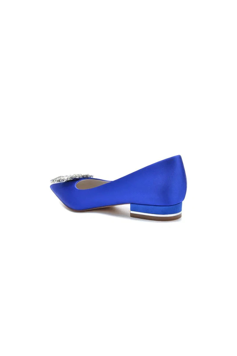 Simple Pointed Toe Satin Kitten Heels With Beading