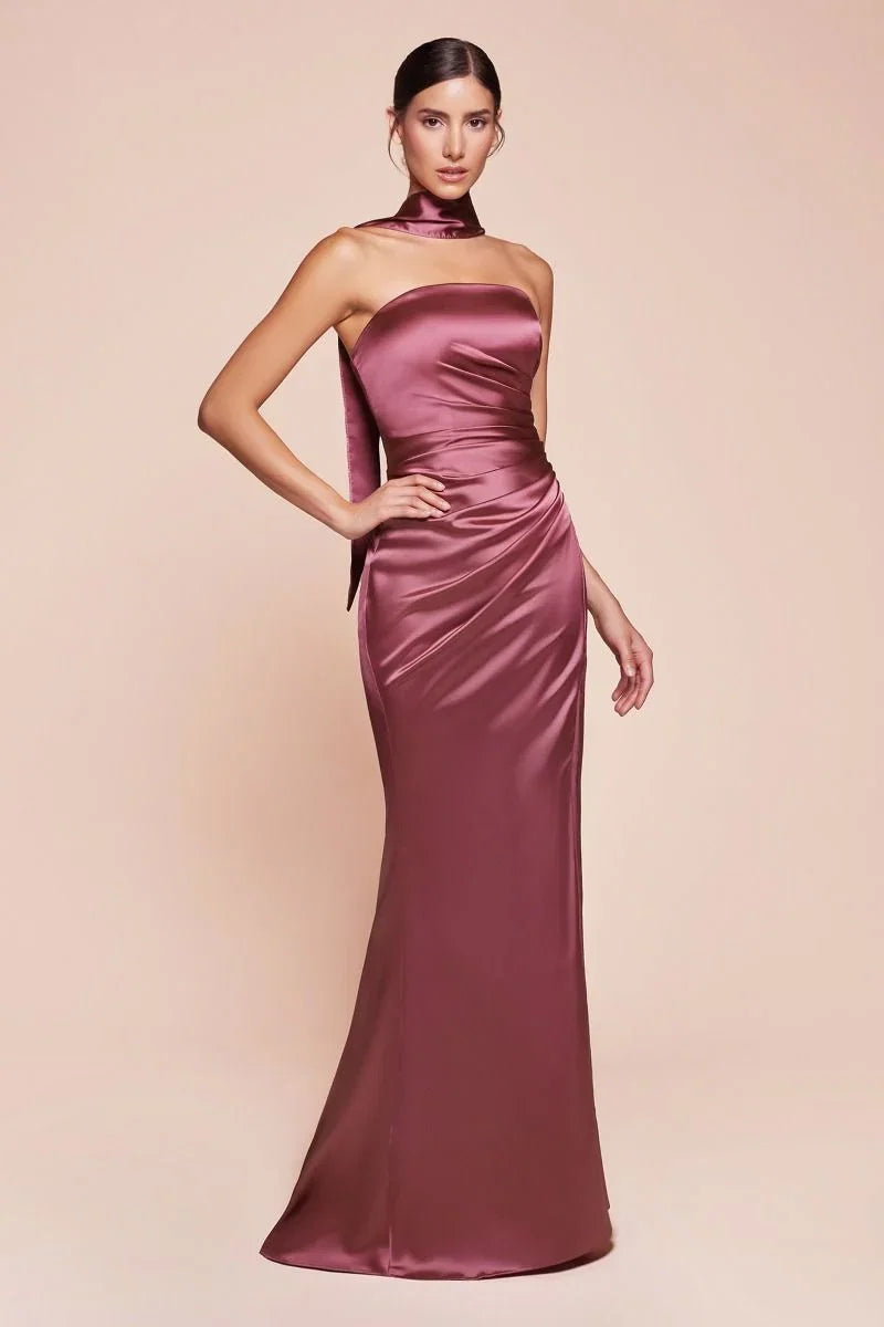 NICOLETTE GOWN STRAPLESS LUXE SATIN DRESS SCARF