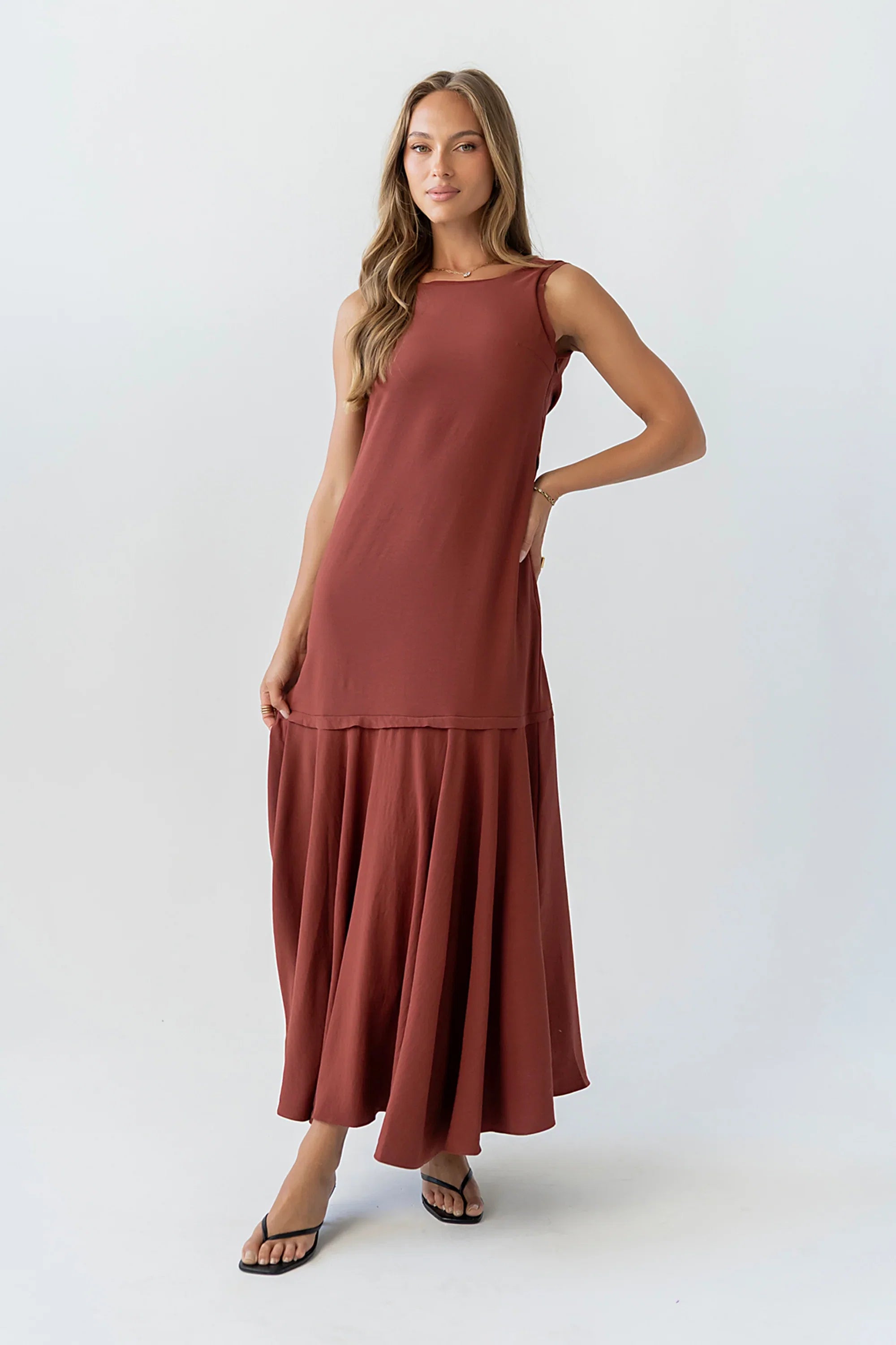 Marlon Maxi Dress in Red Brown
