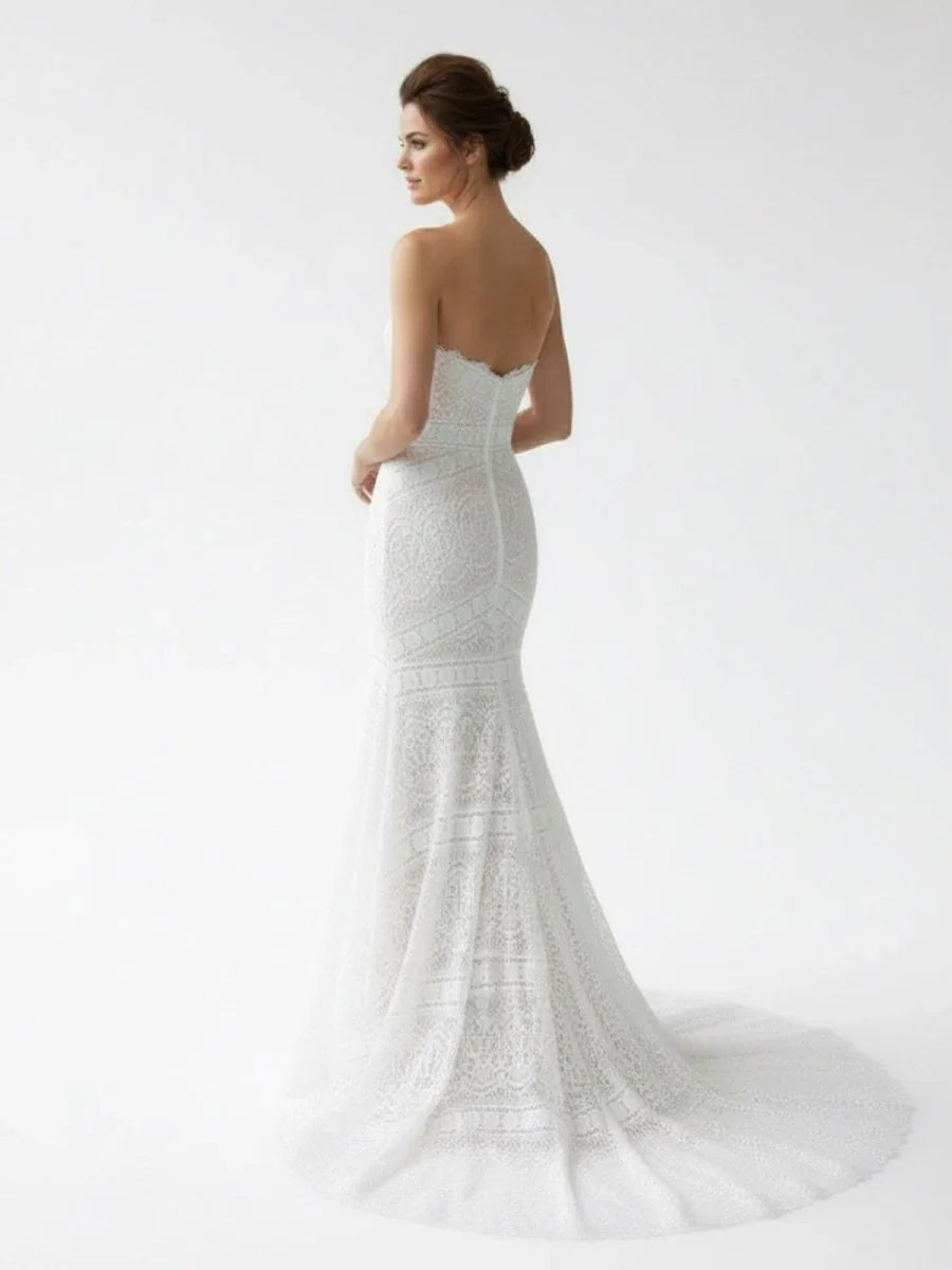 Vintage White Mermaid Lace Wedding Dress with Tassel