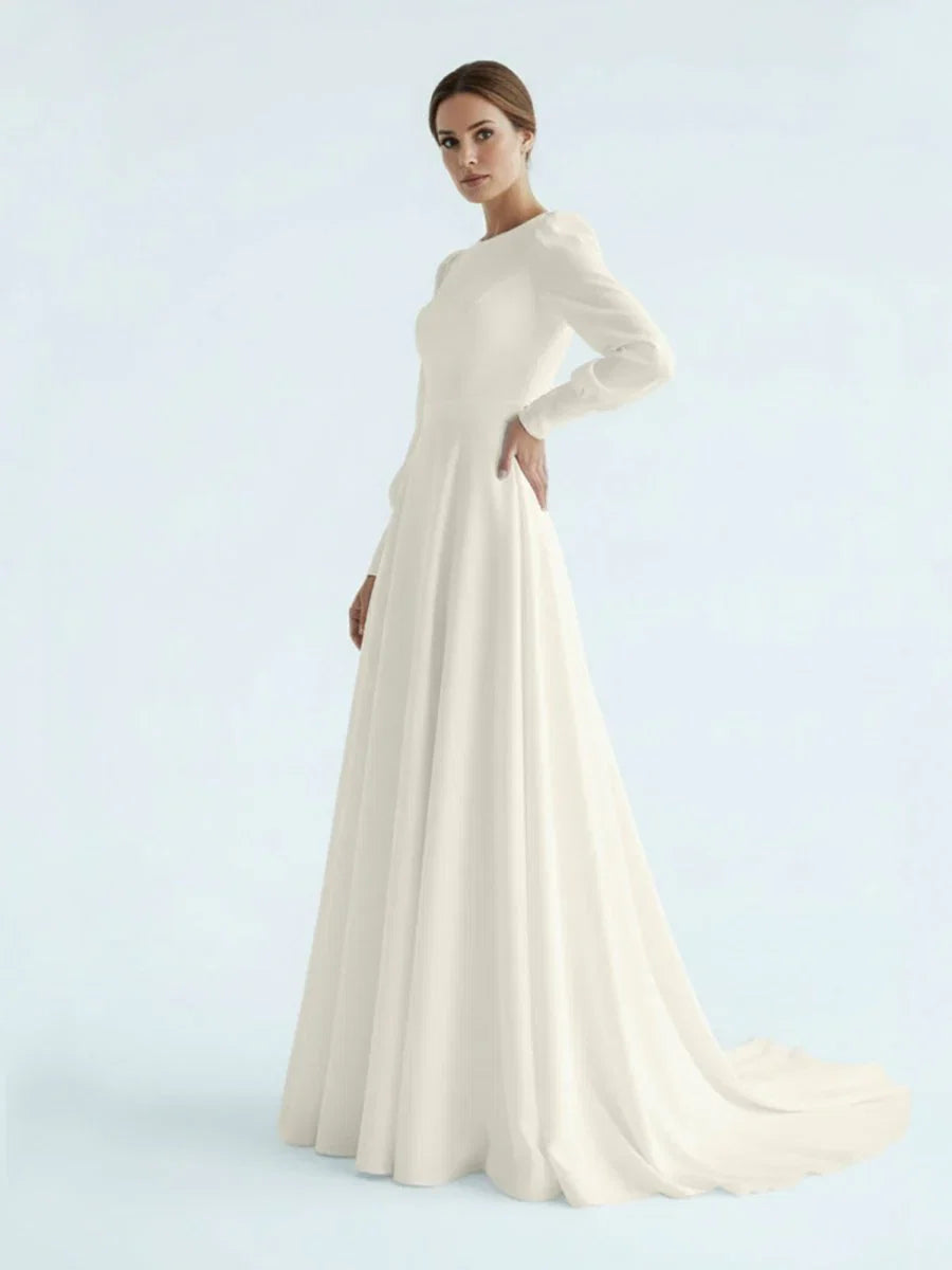 Modest A Line Long Sleeves Wedding Dress Vintage Gown