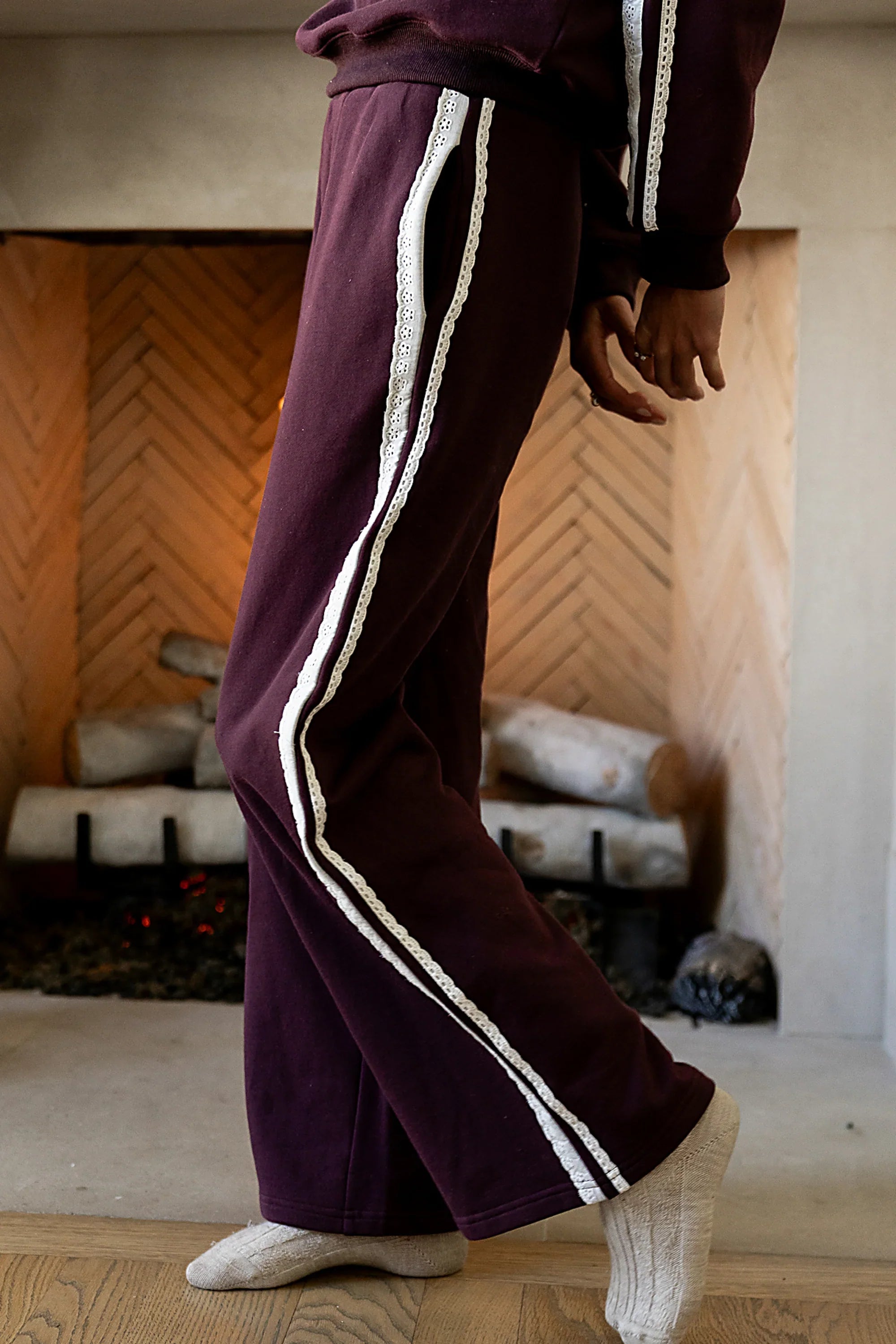 Mickey Wide Leg Jogger in Burgundy FINAL SALE