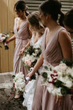 Chic V Neck Sleeveless Long Bridesmaid Dresses Simple Floor Length Bridesmaid Dress