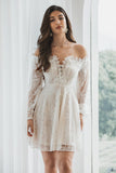 Cute A Line Off the Shoulder Lace Short Graduation Dress with Long Sleeves