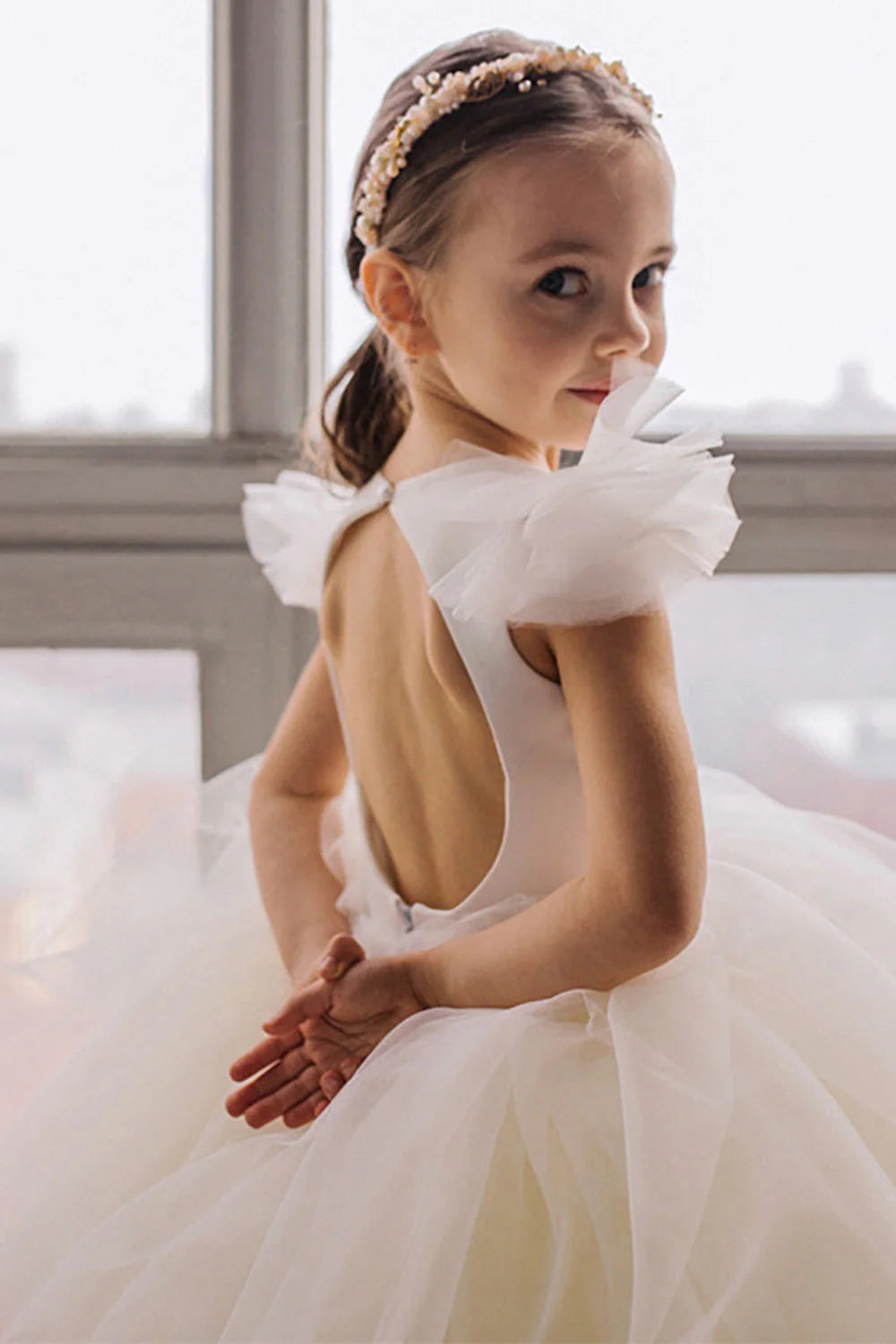 Yellow A Line Tulle Open Back Light Flower Girl Dress
