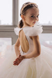 Yellow A Line Tulle Open Back Light Flower Girl Dress