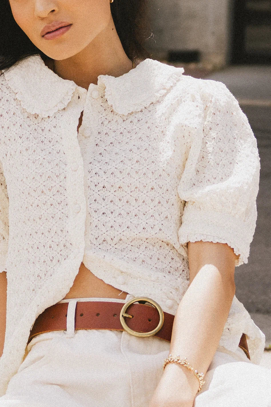Lyla Collared Lace Top in Ivory FINAL SALE