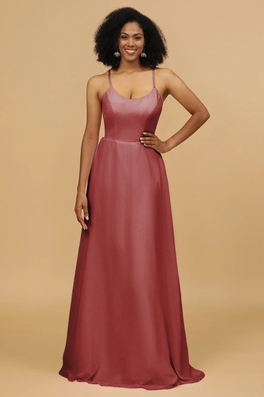 Sheath Column Spaghetti Straps Long Chiffon Bridesmaid Dress