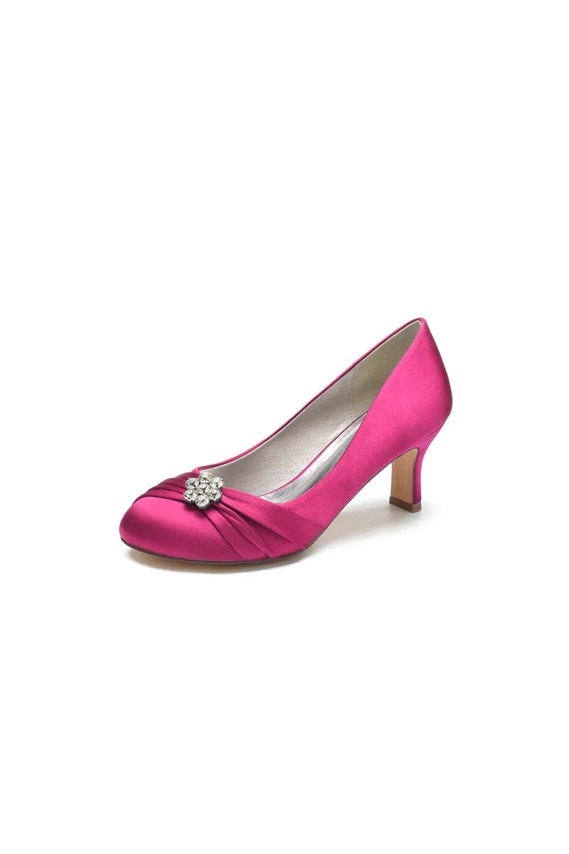 Round Toe Crystal Flower Chunky Heels