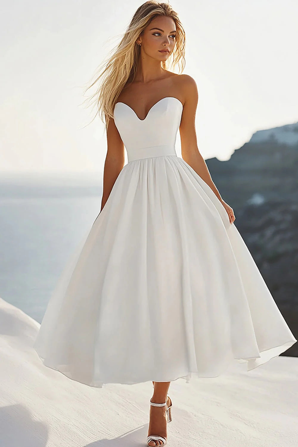 White A Line Sweetheart Graduation Dress