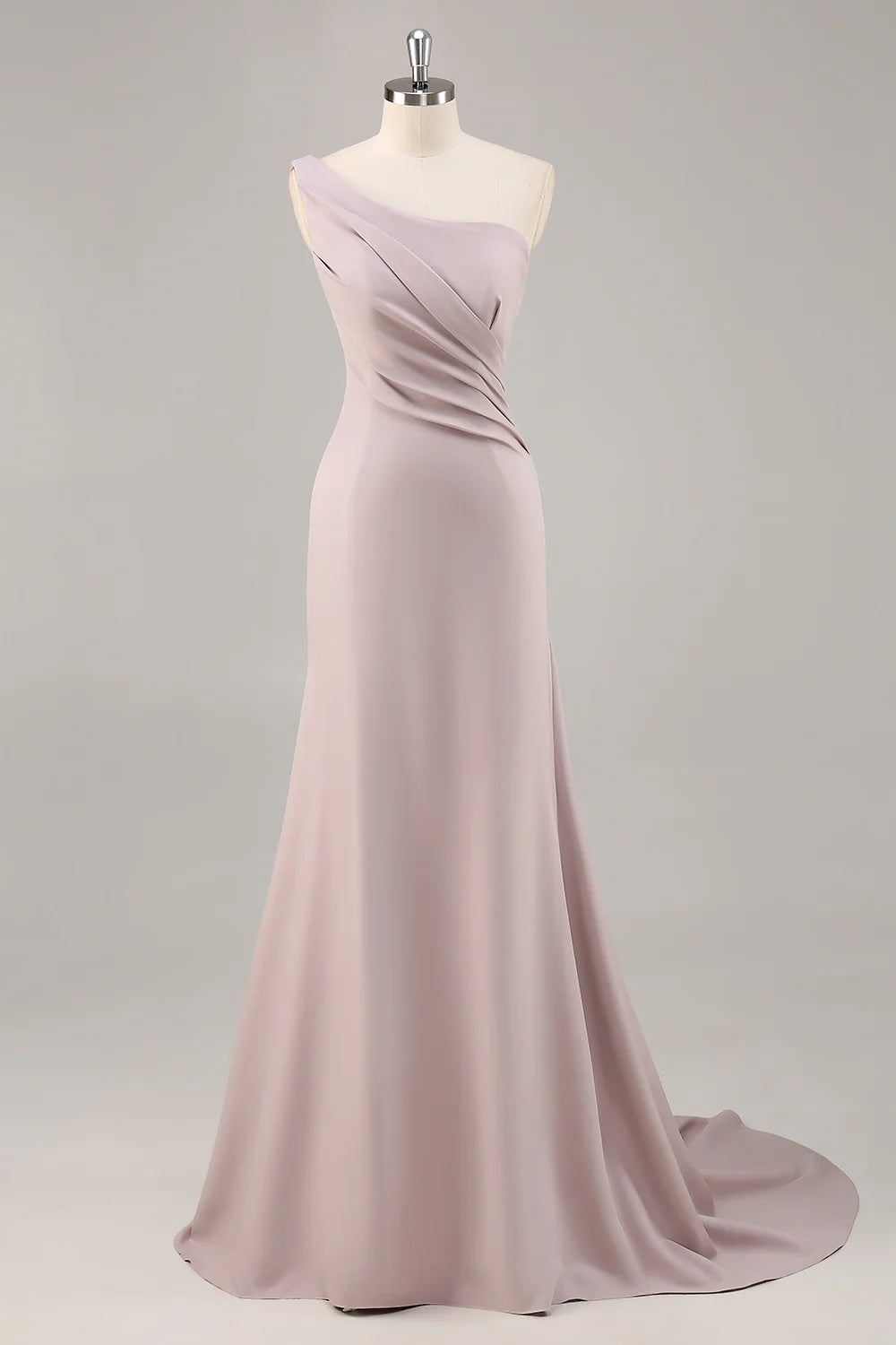 One Shoulder Mermaid Ruched Khaki Maxi Dress