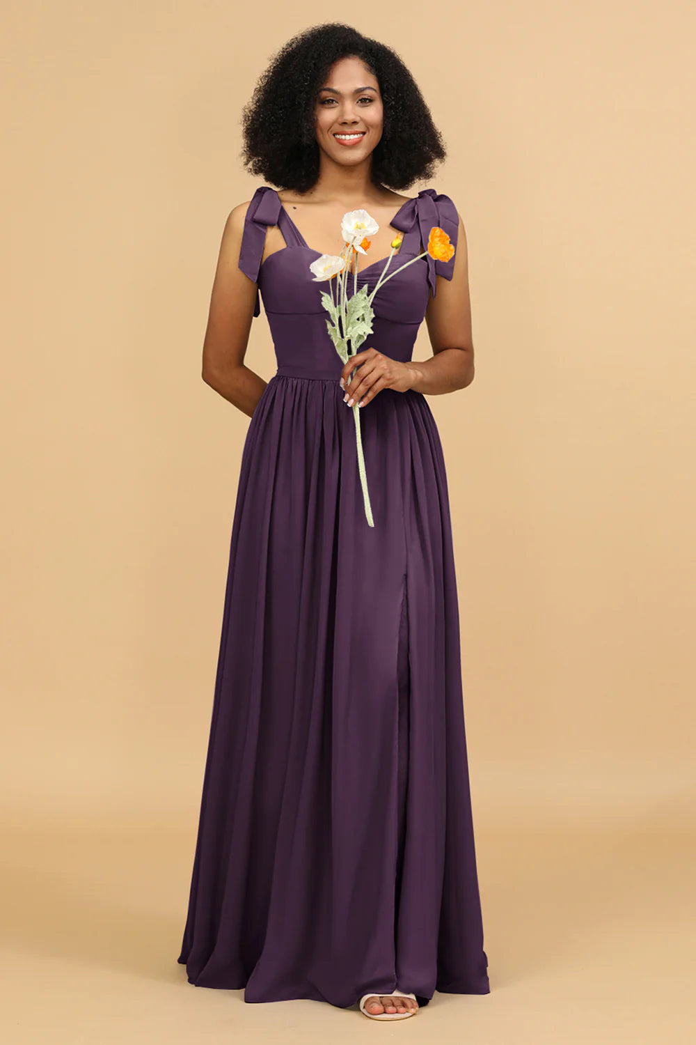 Sweetheart Sleeveless Long Chiffon Bridesmaid Dress with Slit