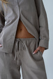 Hailey Striped Baggy Pants in Beige