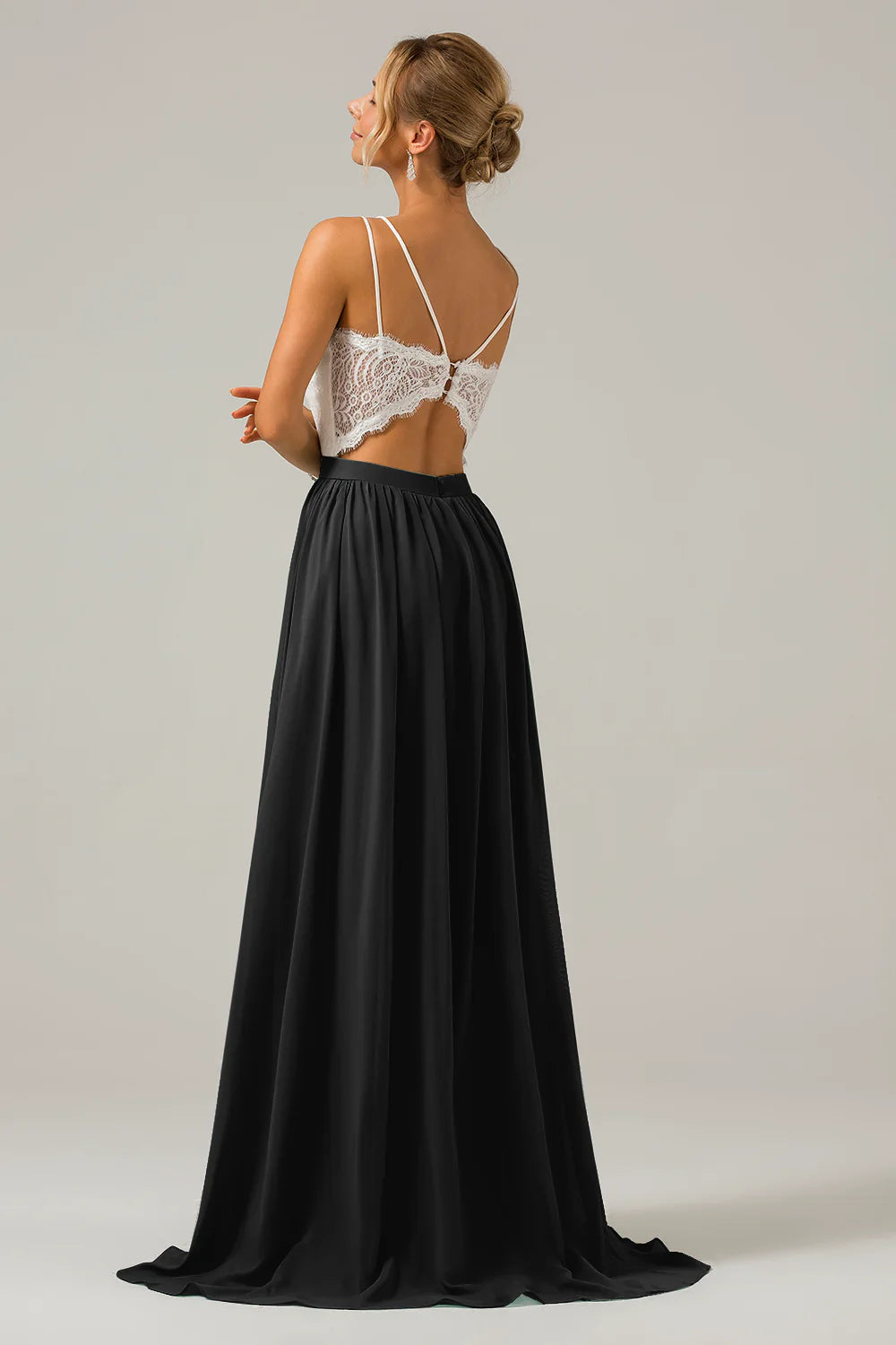 A Line Spaghetti Straps Pleated Long Bridesmaid Dress With Lace