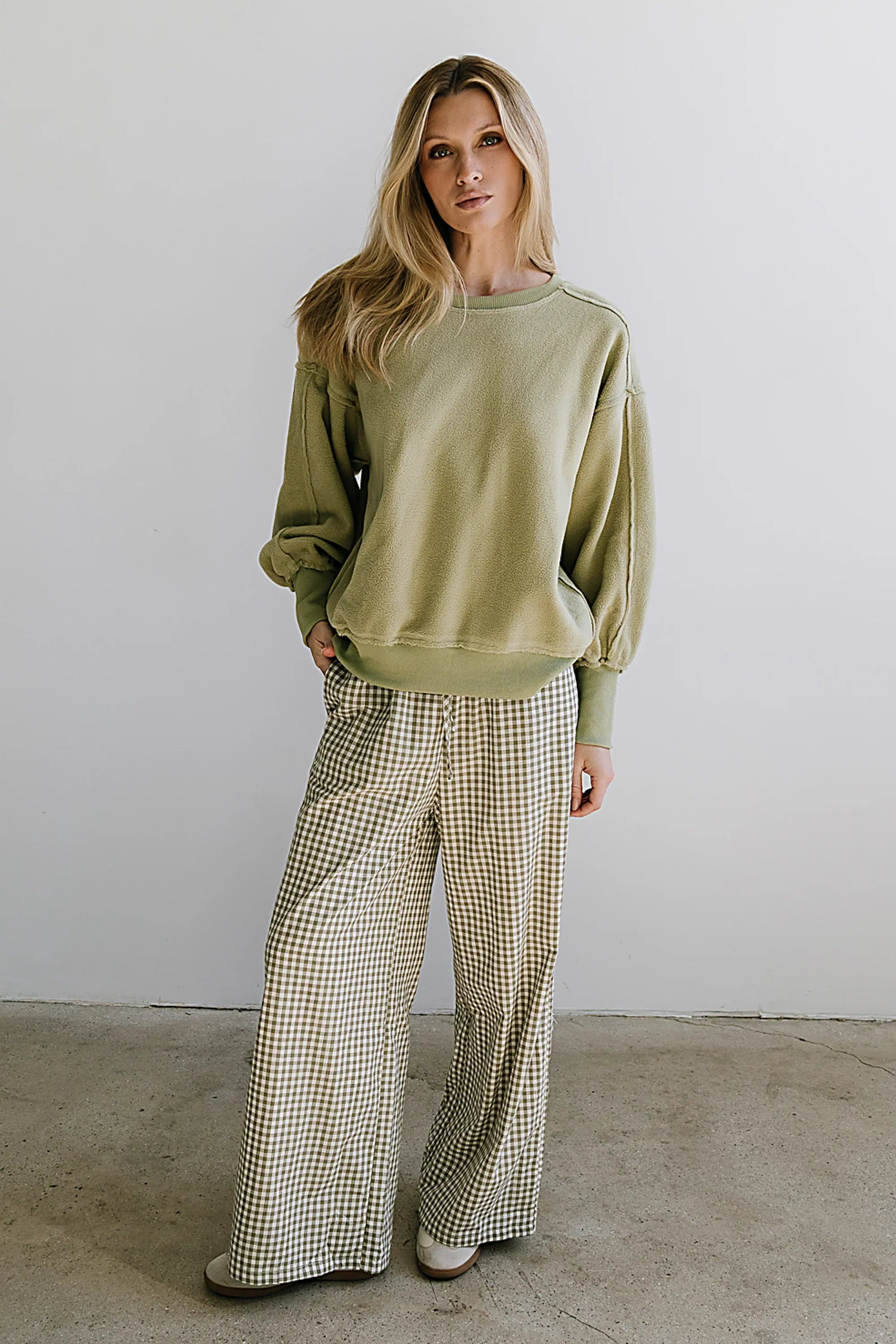 Ada Gingham Wide Leg Pants in Olive FINAL SALE