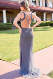 4536 Primavera Charcoal Pearl Evening Dress FINAL SALE