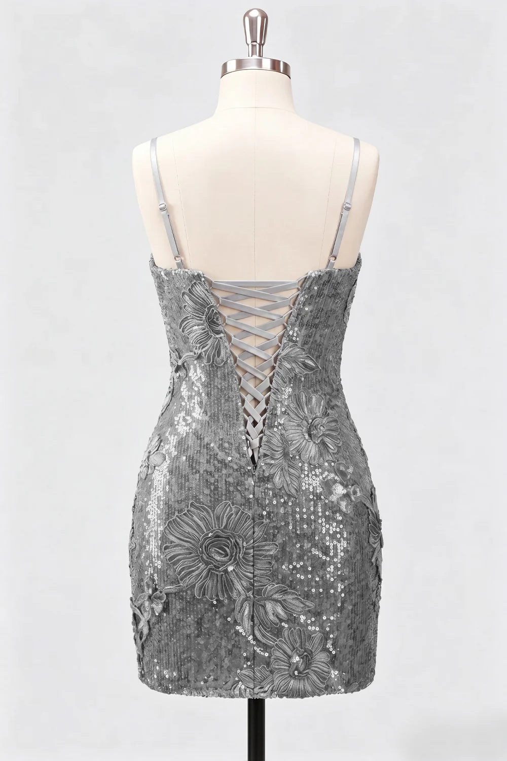 Grey Corset Bodycon Sequin Short Homecoming Dress