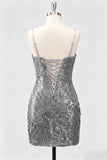Grey Corset Bodycon Sequin Short Homecoming Dress