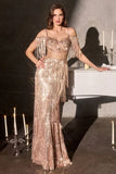 Nyla Gown Rose Gold Sequin Flapper Fringe Dress