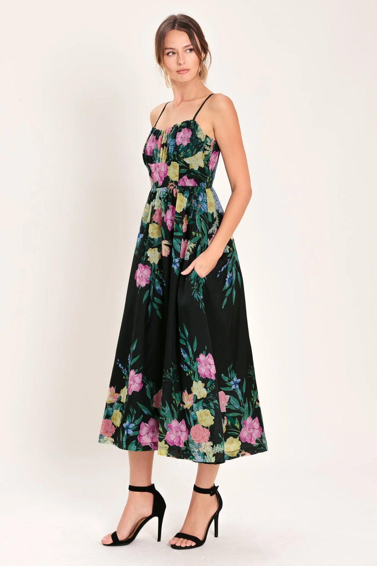 SHADOW FLORAL MIDI DRESS