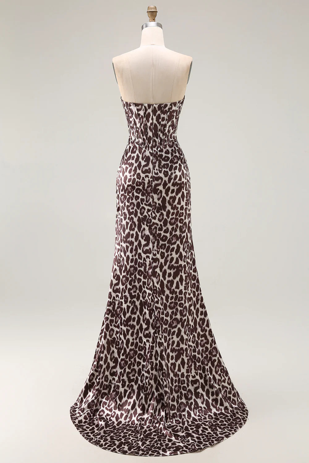 Sweetheart Mermaid Coffee Leopard Corset Long Prom Dress with Slit