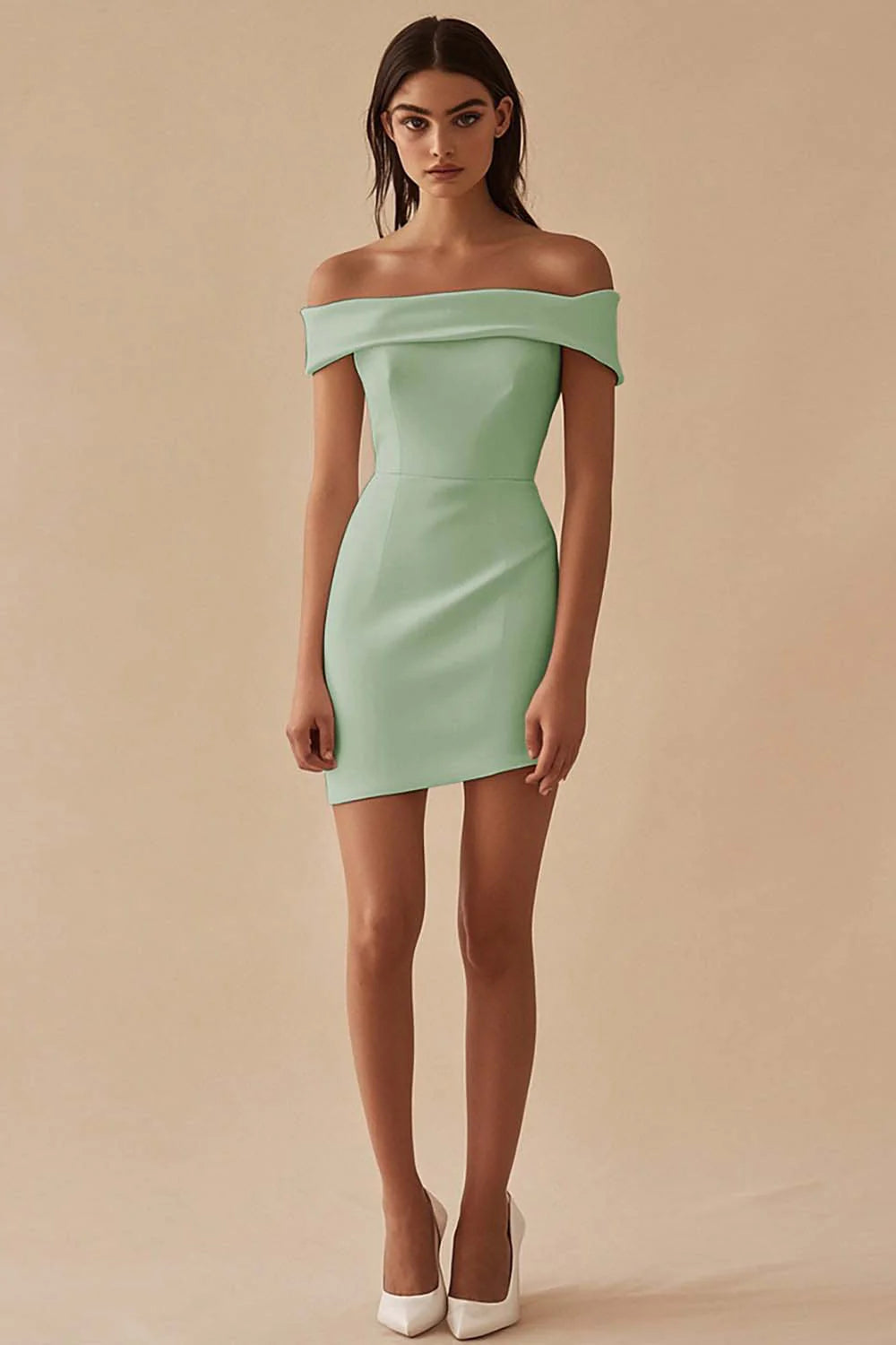 Simple White Sheath Off the Shoulder Satin Short Graduation Dress